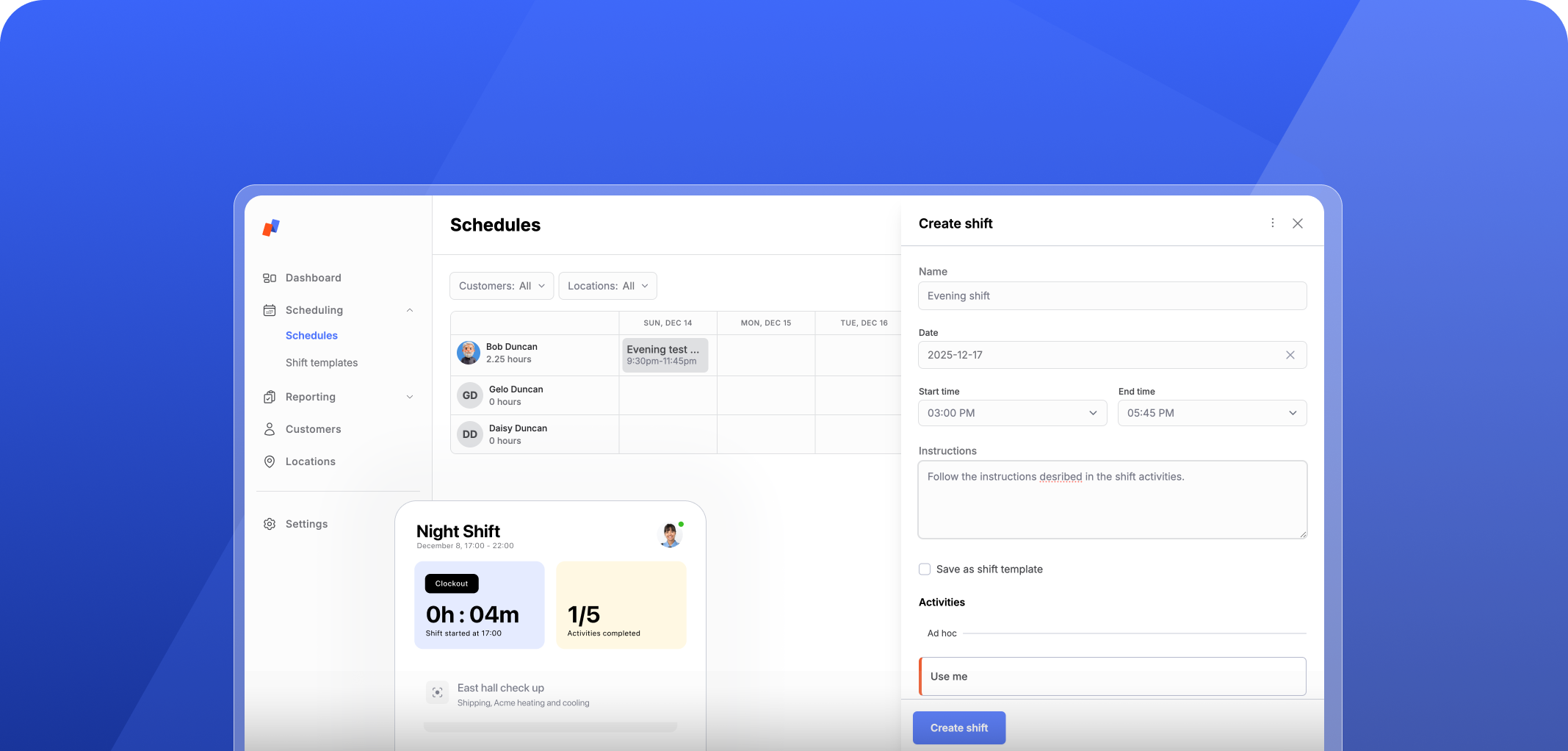 Guard scheduling screenshot