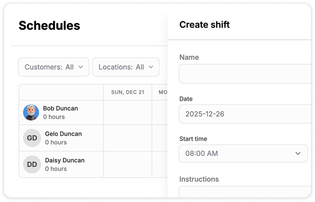 Quick schedule creation